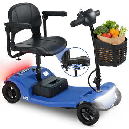 4-Wheel Foldable Mobility Scooter for Seniors, Portable Electric Power Scooter with Stable Anti-Tip Wheels, Rear Brake Light, USB charging port,Supports 330 lbs,Travel Scooter,Blue