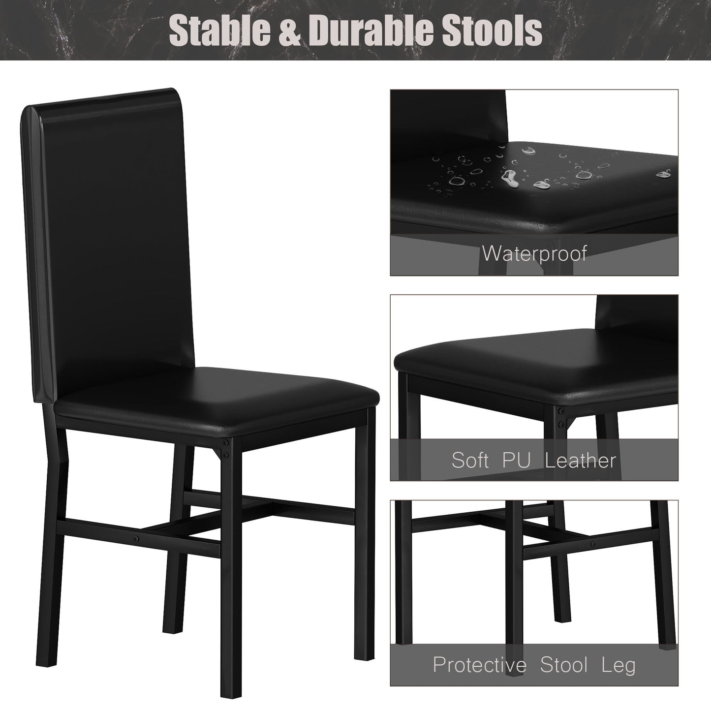 Kitchen Dining Table Set, Metal Kitchen Table Sets with 4 Chairs, Faux Marble Rectangular Breakfast Table w/Metal Legs & Black Finish Frame, Dining Table Sets for an Apartment Breakfast, SS1288
