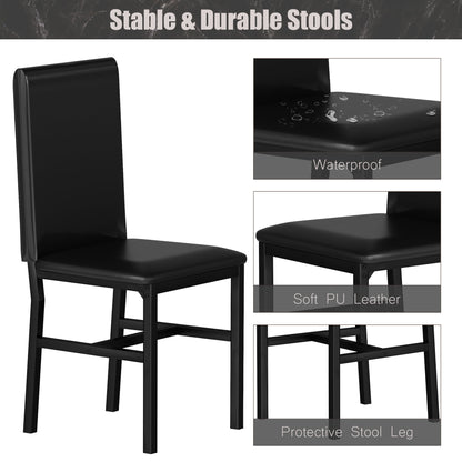 Kitchen Dining Table Set, Metal Kitchen Table Sets with 4 Chairs, Faux Marble Rectangular Breakfast Table w/Metal Legs & Black Finish Frame, Dining Table Sets for an Apartment Breakfast, SS1288
