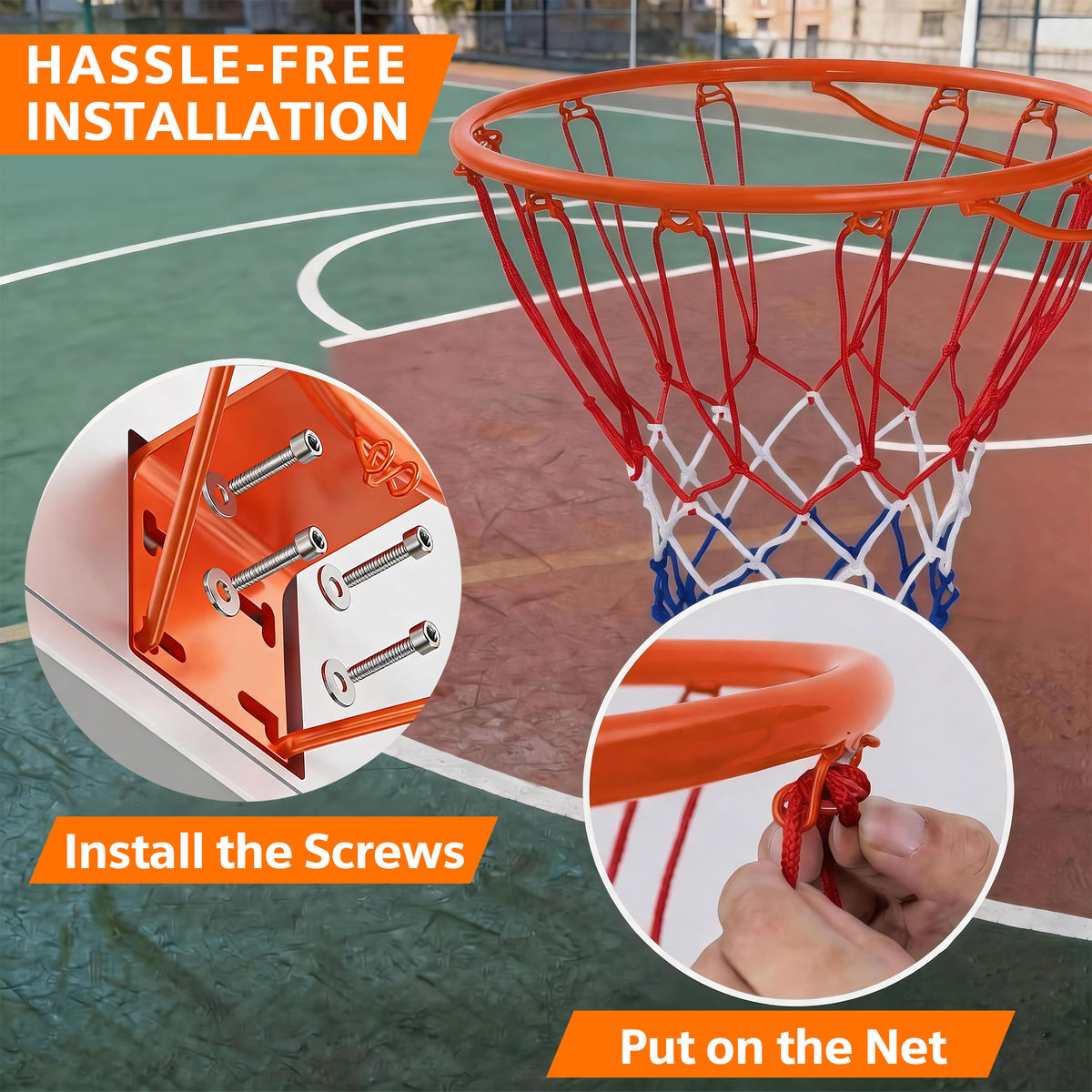 Regulation 18" Steel Basketball Rim, SEGMART Dual Spring Basketball Rim with All Weather Net, Replacement Rim for Indoor or Outdoor Hoop, Basketball Hoop Rim with Complete Installation Kit, Yellow