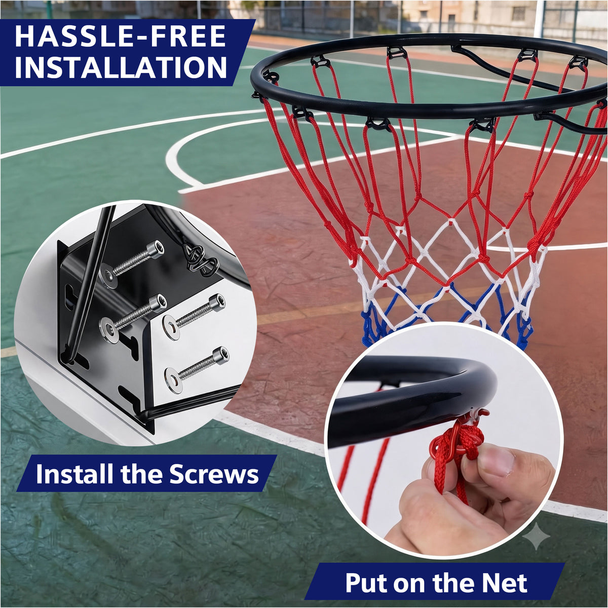 Regulation 18" Steel Basketball Rim, SEGMART Dual Spring Basketball Rim with All Weather Net, Replacement Rim for Indoor or Outdoor Hoop, Basketball Hoop Rim with Complete Installation Kit, Black