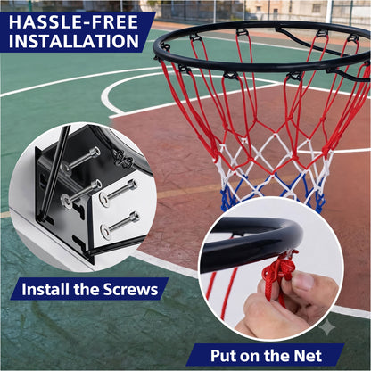 Regulation 18" Steel Basketball Rim, SEGMART Dual Spring Basketball Rim with All Weather Net, Replacement Rim for Indoor or Outdoor Hoop, Basketball Hoop Rim with Complete Installation Kit, Black