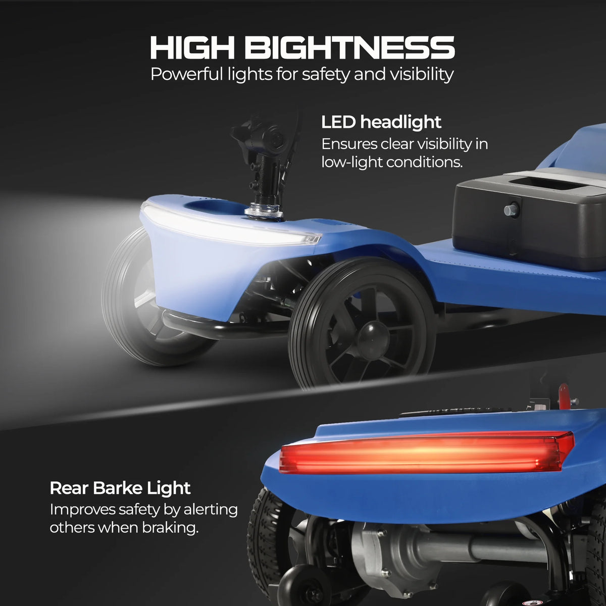 Segmart Mobility Scooter for Seniors and Adults, Compact Foldable 4-Wheel Electric Scooter with Basket, Front and Rear Lights, 330 lbs Capacity.