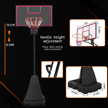 Portable Basketball Hoop Outdoor System for Kids and Adults, 8-10FT Height Adjustable Basketball Goal System with 44 inch Shatterproof Backboard, SEGMART Basketball Hoop with Large Base for Backyard