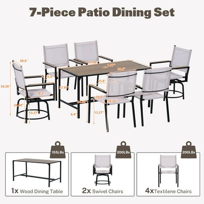 Segmart Outdoor Furniture Dining Set,Patio Dining Table Set for 6 Person, Patio Table and Chairs Set with Textilene Armchairs, Conversation Furniture Set for Backyard, Poolside, Pink