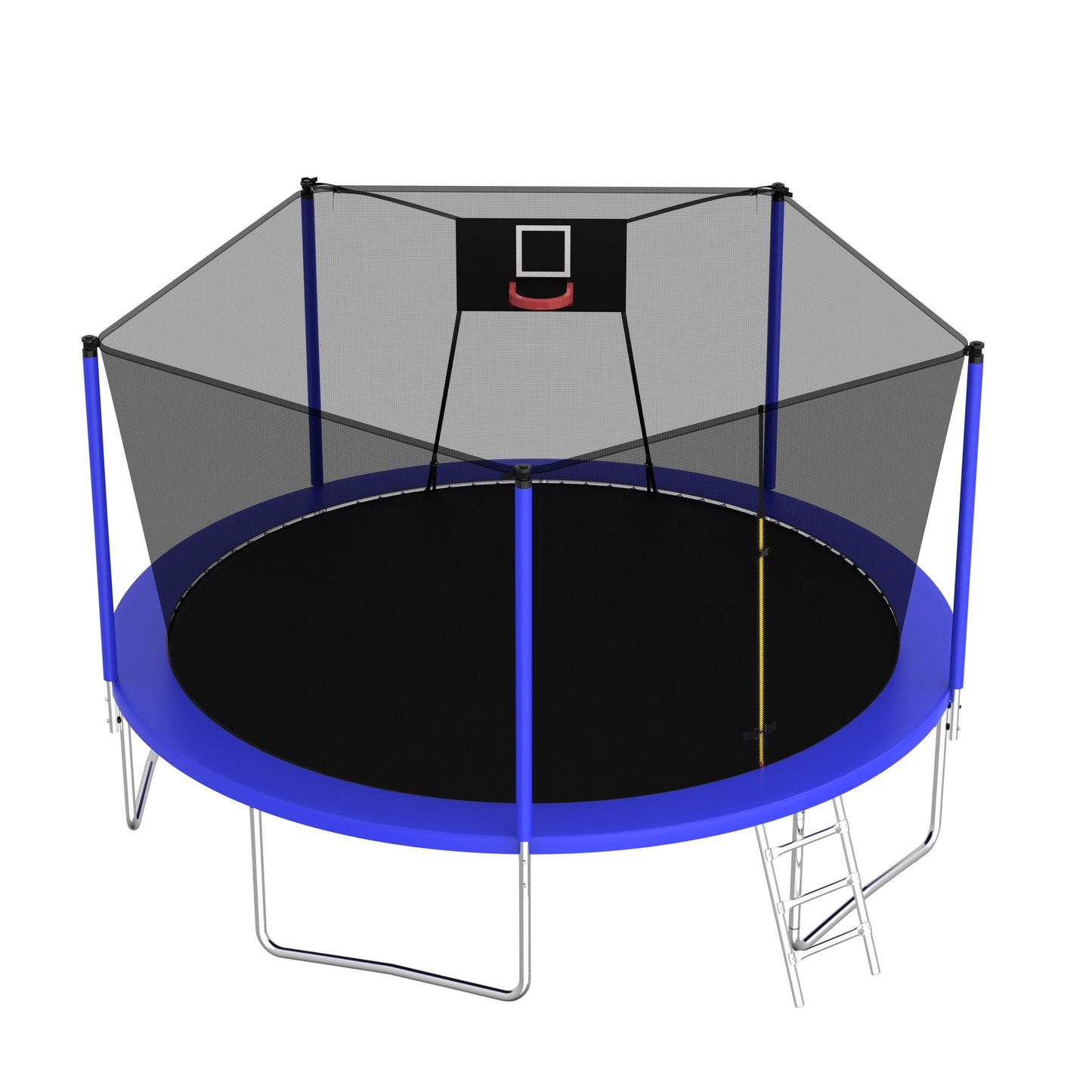 14FT Trampoline with Enclosure for Kids and Adults, SEGMART Round Recreational Trampoline with Basketball hoop, Heavy Duty Outdoor Backyard Trampoline with Ladder and AntiRust Coating for Kids, Blue