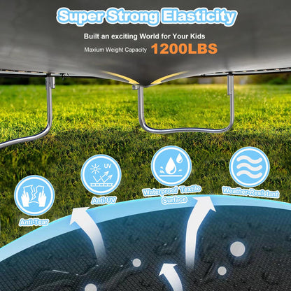 Trampoline for Adults and Kids with Safety Enclosure, 16ft SEGMART Upgrade Outdoor Trampoline with Basketball Hoop, Heavy Duty Round Trampoline with Ladder for Outdoor Park