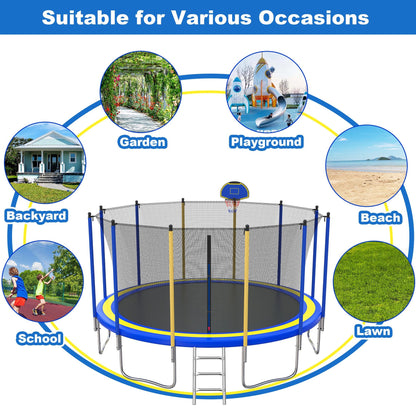 16ft Trampoline with Enclosure Net for Kids and Adults, Large Outdoor Trampoline with Basketball Hoop, Segmart Recreational Trampoline with Ladder, Heavy Duty Backyard Trampoline for Garden Patio