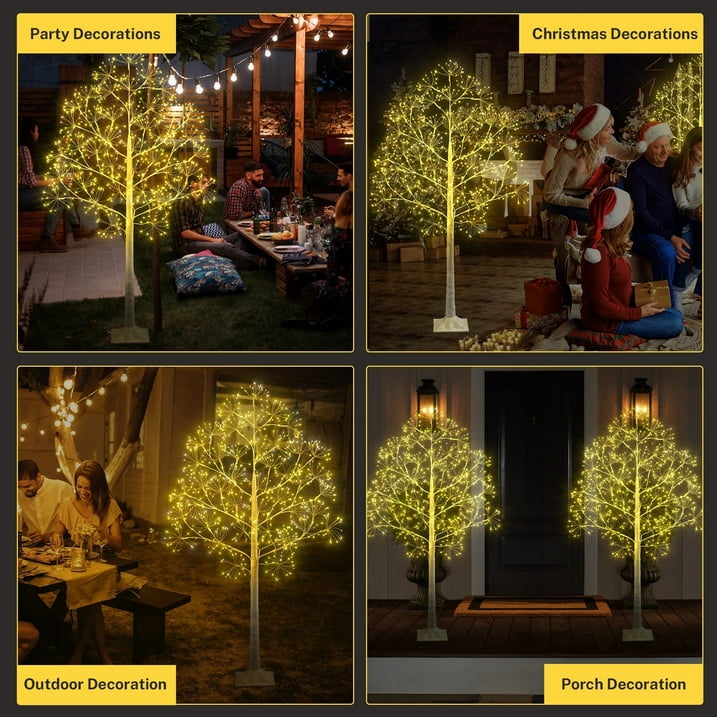 3-Pieces Lighted Birch Trees Sets, SEGMART 6FT+5FT+4FT White Pre-lit Christmas Trees with 650 LED, Stand and Timer, Artificial Christmas Decorations for Festival, Party