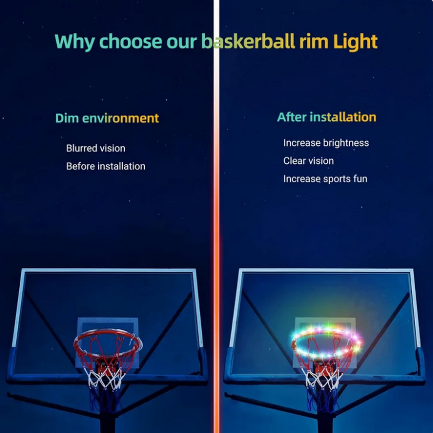 SEGMART 5.25ft LED Basketball Hoop Lights, Remote Control Basketball Rim LED Light, 16 Color Change by Yourself, Waterproof, Super Bright to Play at Night Outdoors, Good Gift for Kids