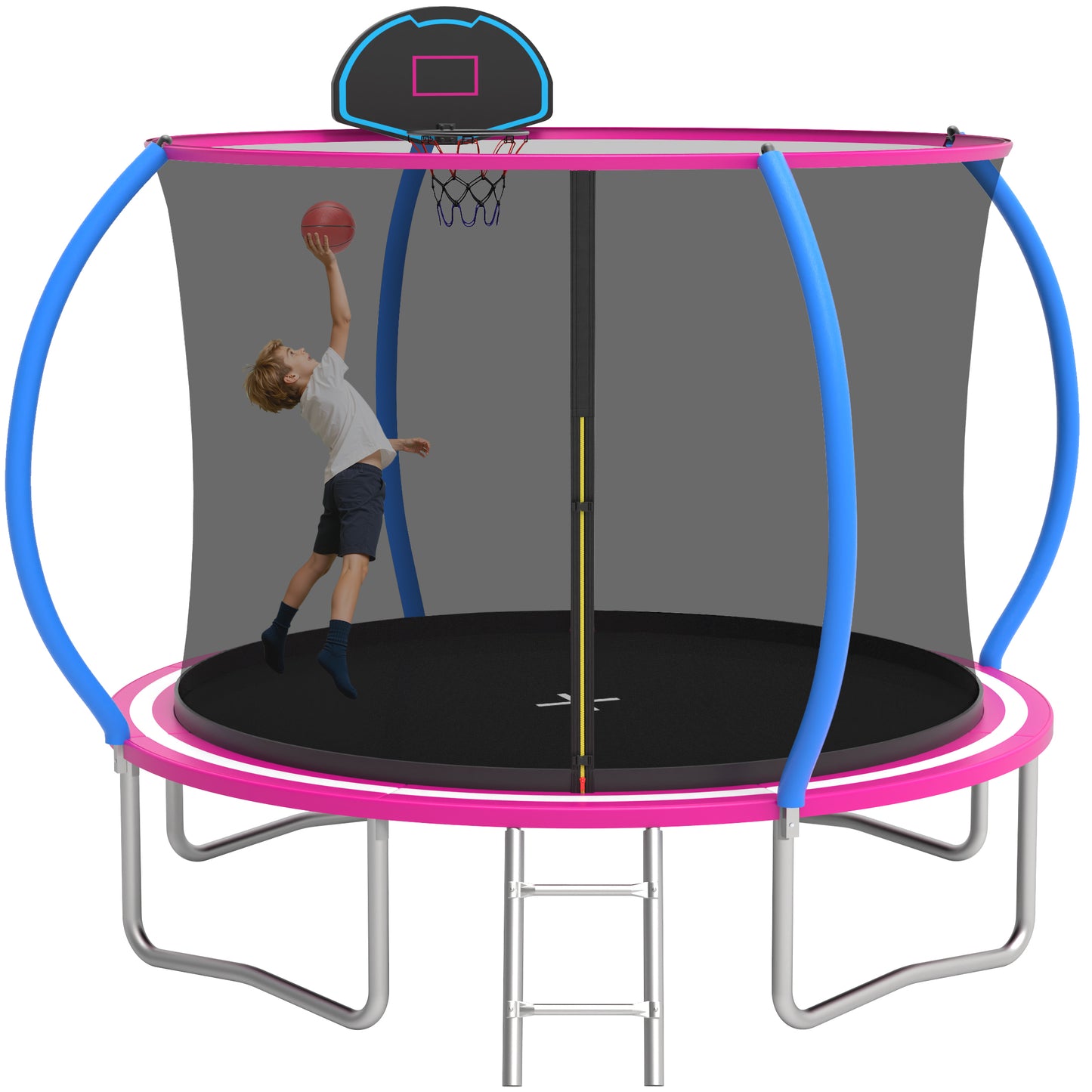 10' Recreational Trampoline with Basketball Hoop, SEGMART Backyard Trampoline with Safety Enclosure Net, Heavy Duty Kids Outdoor Trampoline with Ladder for Kids and Adults