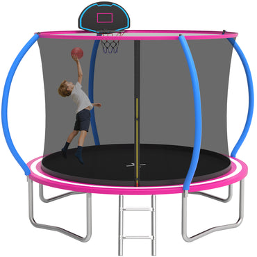 10' Recreational Trampoline with Basketball Hoop, SEGMART Backyard Trampoline with Safety Enclosure Net, Heavy Duty Kids Outdoor Trampoline with Ladder for Kids and Adults