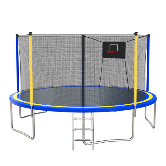 14FT Trampoline with Enclosure for Kids and Adults, SEGMART Upgraded Kids Recreational Outdoor Trampoline with Basketball Hoop, Ladder, Heavy Duty Round Backyard Trampoline for Indoor Outdoor