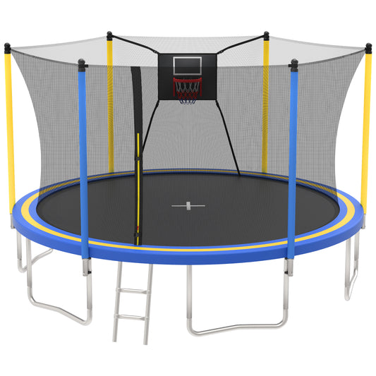 14Ft Trampoline for Kids and Adults, Outdoor Trampoline with Basketball Hoop, Segmart Upgrade Heavy Duty Trampoline with Enclosure Net & Ladder for Backyard Patio Garden