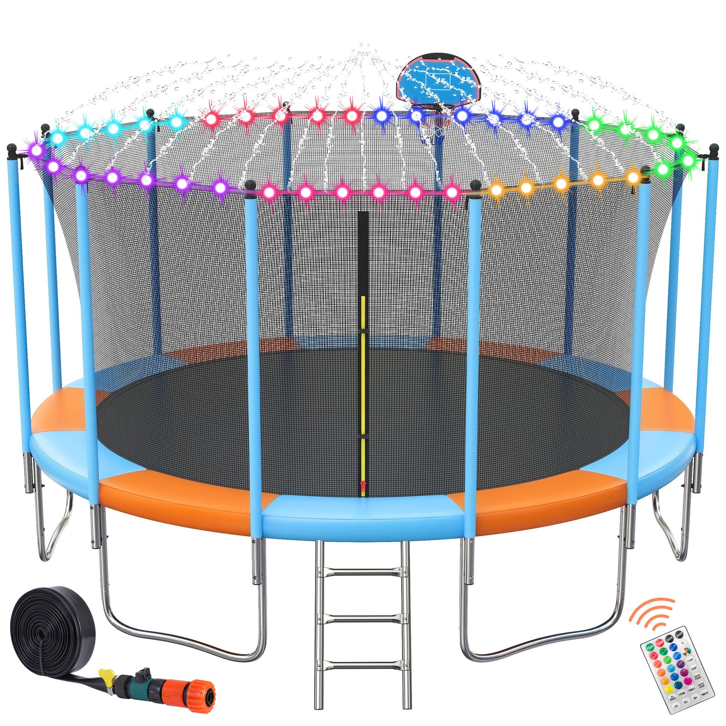 16ft Trampoline for Kids with Basketball Hoop and LED Lights, SEGMART Upgraded Kids Outdoor Trampoline with Enclosure Net and Ladder, Heavy Duty Recreational Trampoline for Indoor Outdoor Backyard