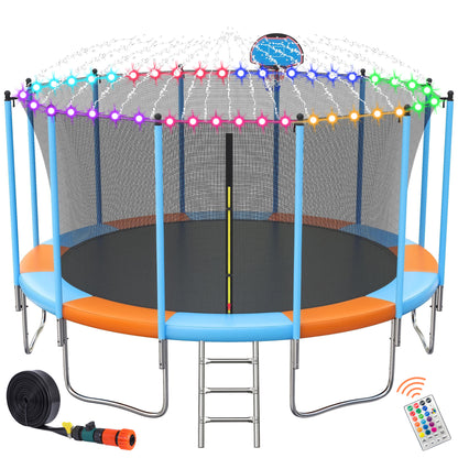 16ft Trampoline for Kids with Basketball Hoop and LED Lights, SEGMART Upgraded Kids Outdoor Trampoline with Enclosure Net and Ladder, Heavy Duty Recreational Trampoline for Indoor Outdoor Backyard