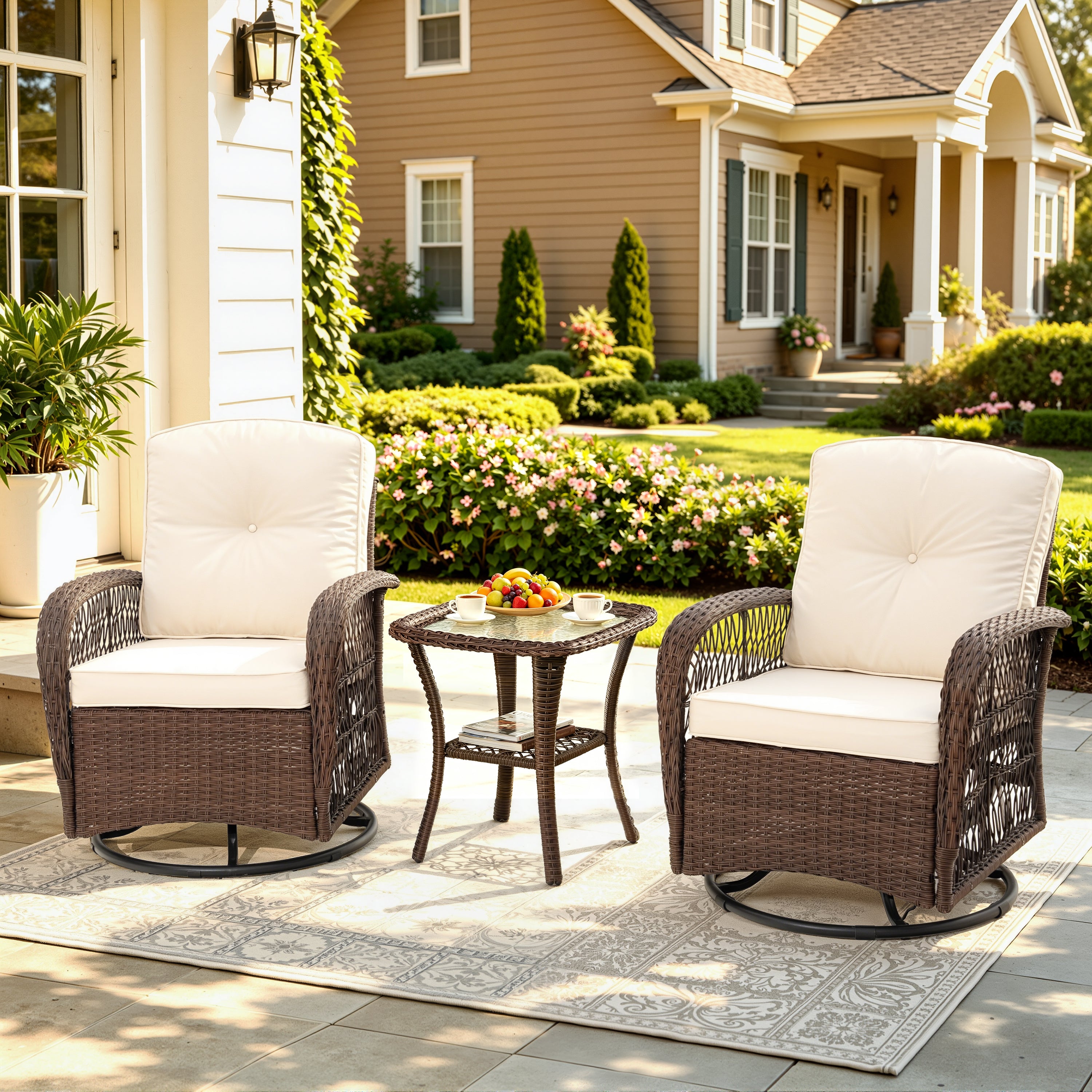 Patio Swivel Rocker Bistro Set, 3 Piece 360° Rocking Patio Conversatio ...