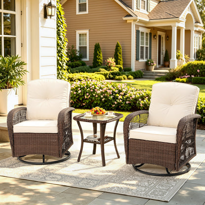 Patio Swivel Rocker Bistro Set, 3 Piece 360° Rocking Patio Conversation Set with Thickened Cushions, 2 Patio Swivel Rocking Chairs with 1 Glass Top Table, for Garden Yard Balcony Pool Cafe (Gray)