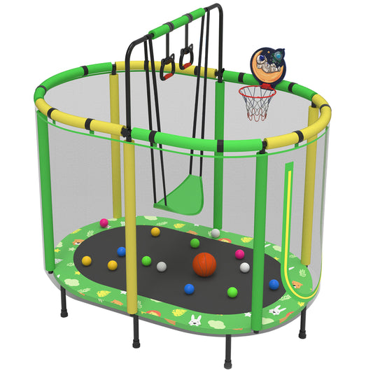 60" Kids Trampoline with Swing, Horizontal Bar, SEGMART 4-in-1 Oval Toddler Trampoline with Enclosure Safety Net, Outdoor Indoor Backyard Recreational Trampoline for Kids, Toddlers, Baby