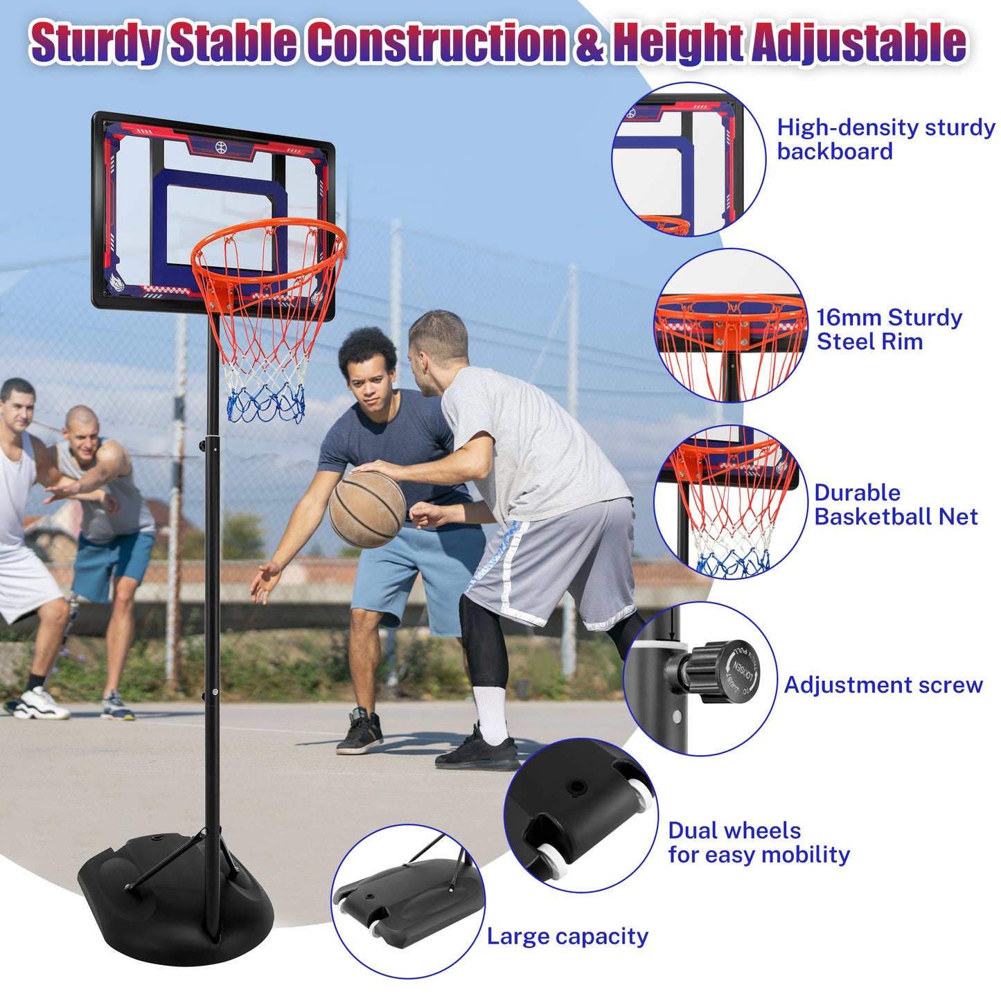 33" Portable Kids Basketball Hoop Stand, SEGMART New 7.22FT-8.84FT Height Adjustable Basketball Goal System with Large Backboard, Fillable Base, Wheels for Poolside Outdoor Indoor