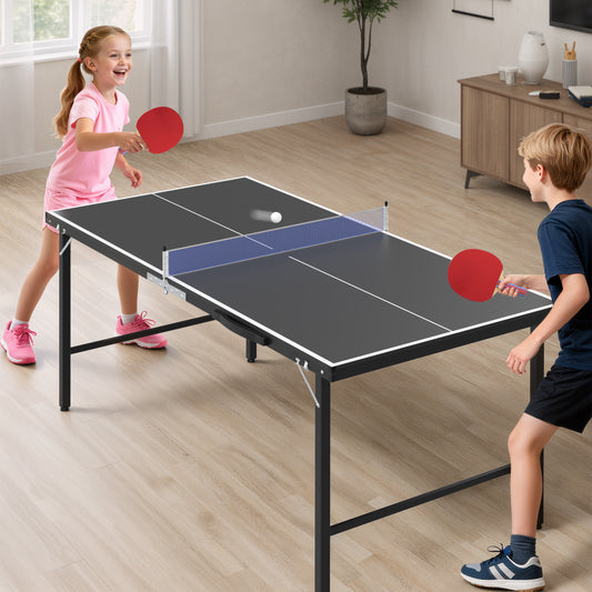 Outdoor Ping Pong Table, SEGMART 5FT Mid-Size Table Tennis Game Set, Indoor Outdoor Portable Table Tennis Game with Net, 2 Table Tennis Paddles and 3 Balls
