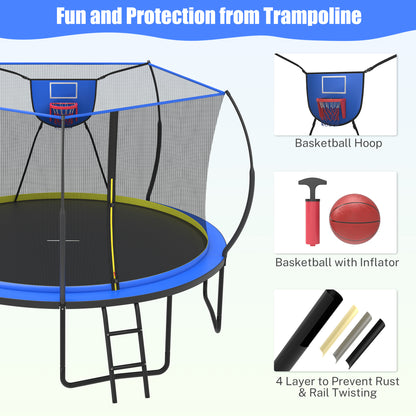 12Ft Trampoline for Kids and Adults, Segmart Outdoor Trampoline with Fiberglass Rods, Recreational Trampoline with Smart Zipper System, 800lbs Weight Capacity Trampoline for Backyard Garden Patio