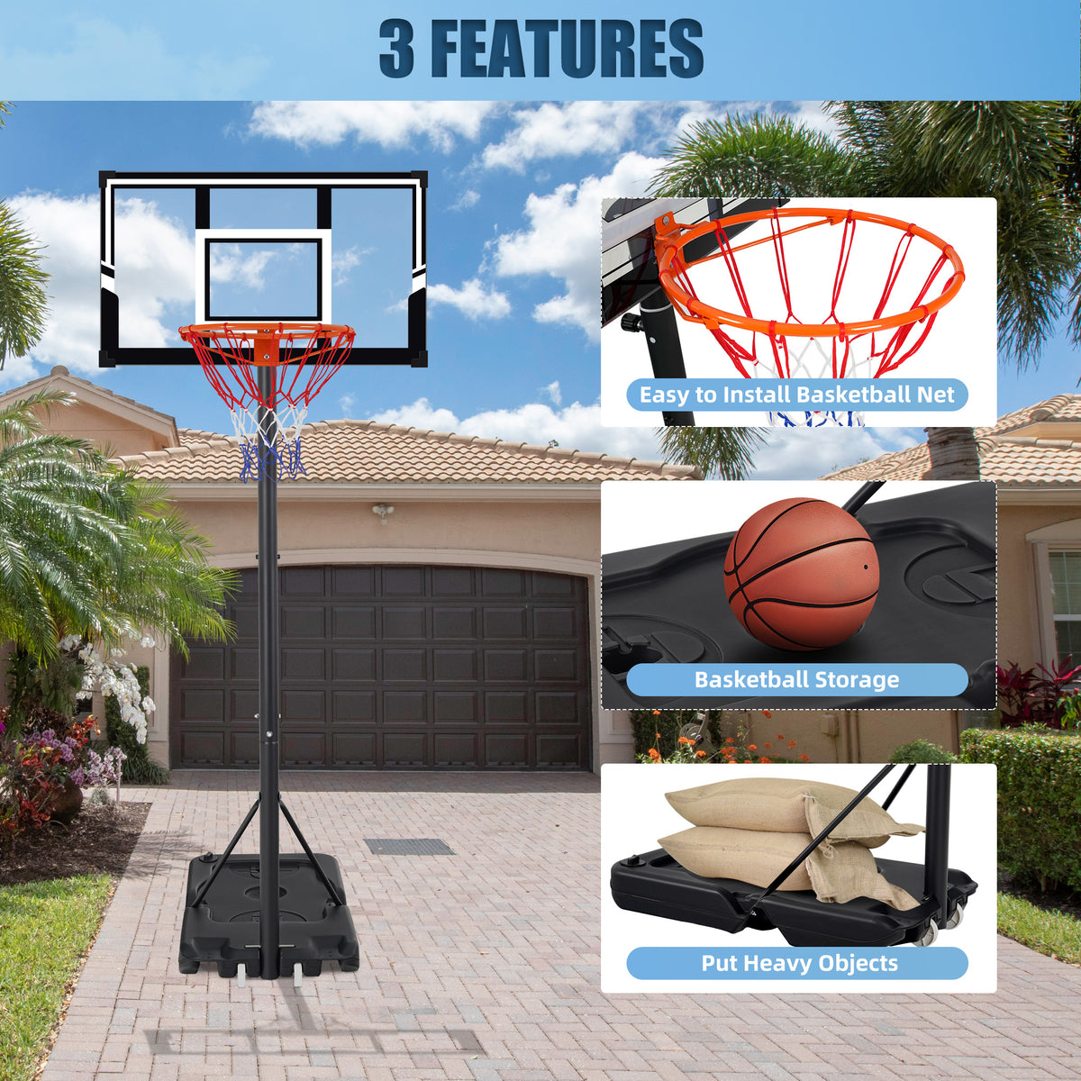 Portable Basketball Hoop Outdoor, SEGMART 3.3Ft-10Ft Height Adjustable Swimming Pool Basketball Hoop Goal System with PE Backboard for Kids Youth Adults Play in Backyard/Courts/Indoor