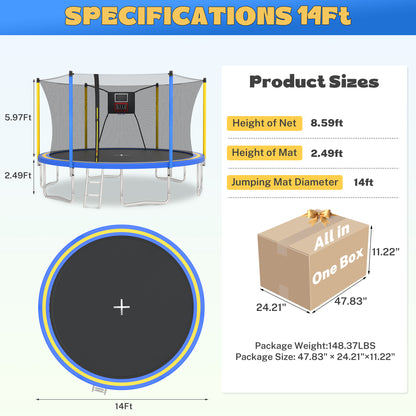 14Ft Trampoline for Kids and Adults, Outdoor Trampoline with Basketball Hoop, Segmart Upgrade Heavy Duty Trampoline with Enclosure Net & Ladder for Backyard Patio Garden