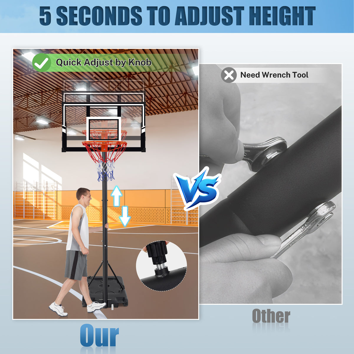 Portable Basketball Hoop Outdoor, SEGMART 3.3Ft-10Ft Height Adjustable Swimming Pool Basketball Hoop Goal System with PE Backboard for Kids Youth Adults Play in Backyard/Courts/Indoor