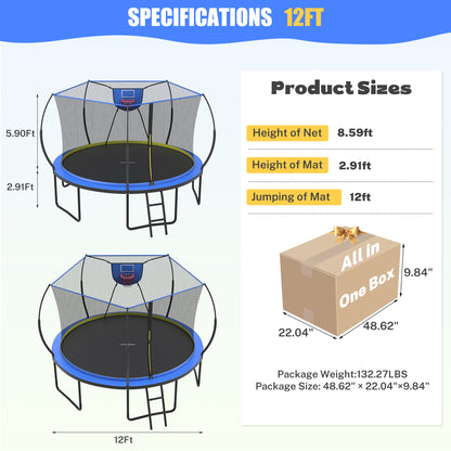 12Ft Trampoline for Kids and Adults, Segmart Outdoor Trampoline with Fiberglass Rods, Recreational Trampoline with Smart Zipper System, 800lbs Weight Capacity Trampoline for Backyard Garden Patio