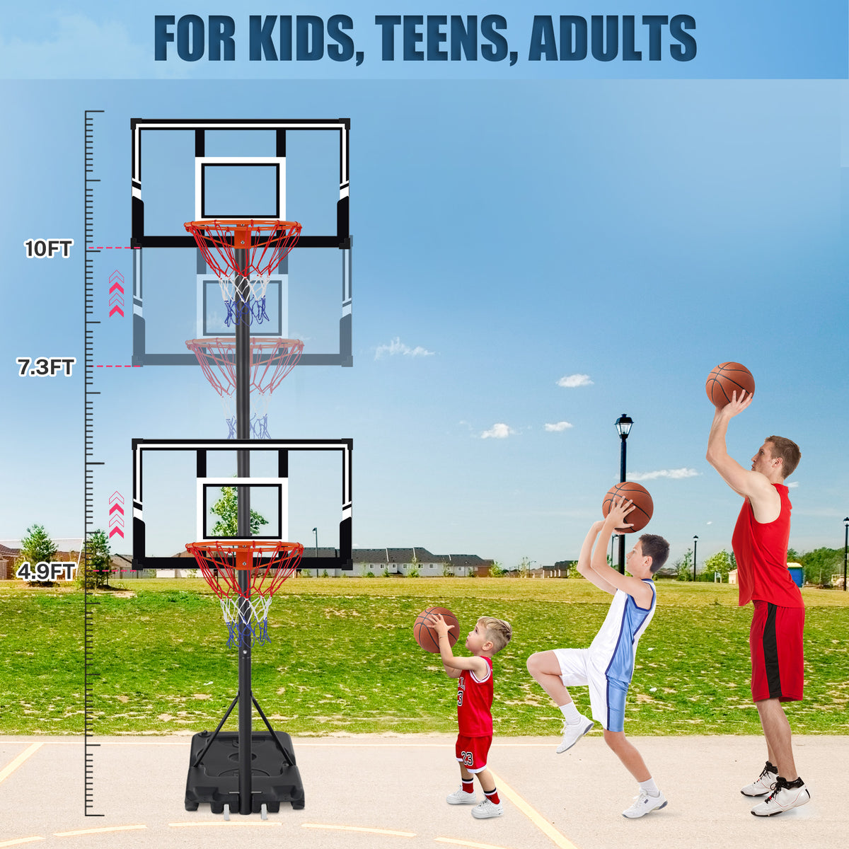 Portable Basketball Hoop Outdoor, SEGMART 3.3Ft-10Ft Height Adjustable Swimming Pool Basketball Hoop Goal System with PE Backboard for Kids Youth Adults Play in Backyard/Courts/Indoor
