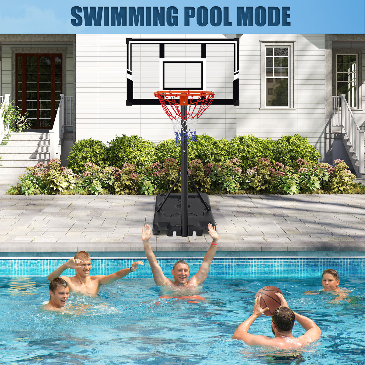 Portable Basketball Hoop Outdoor, SEGMART 3.3Ft-10Ft Height Adjustable Swimming Pool Basketball Hoop Goal System with PE Backboard for Kids Youth Adults Play in Backyard/Courts/Indoor