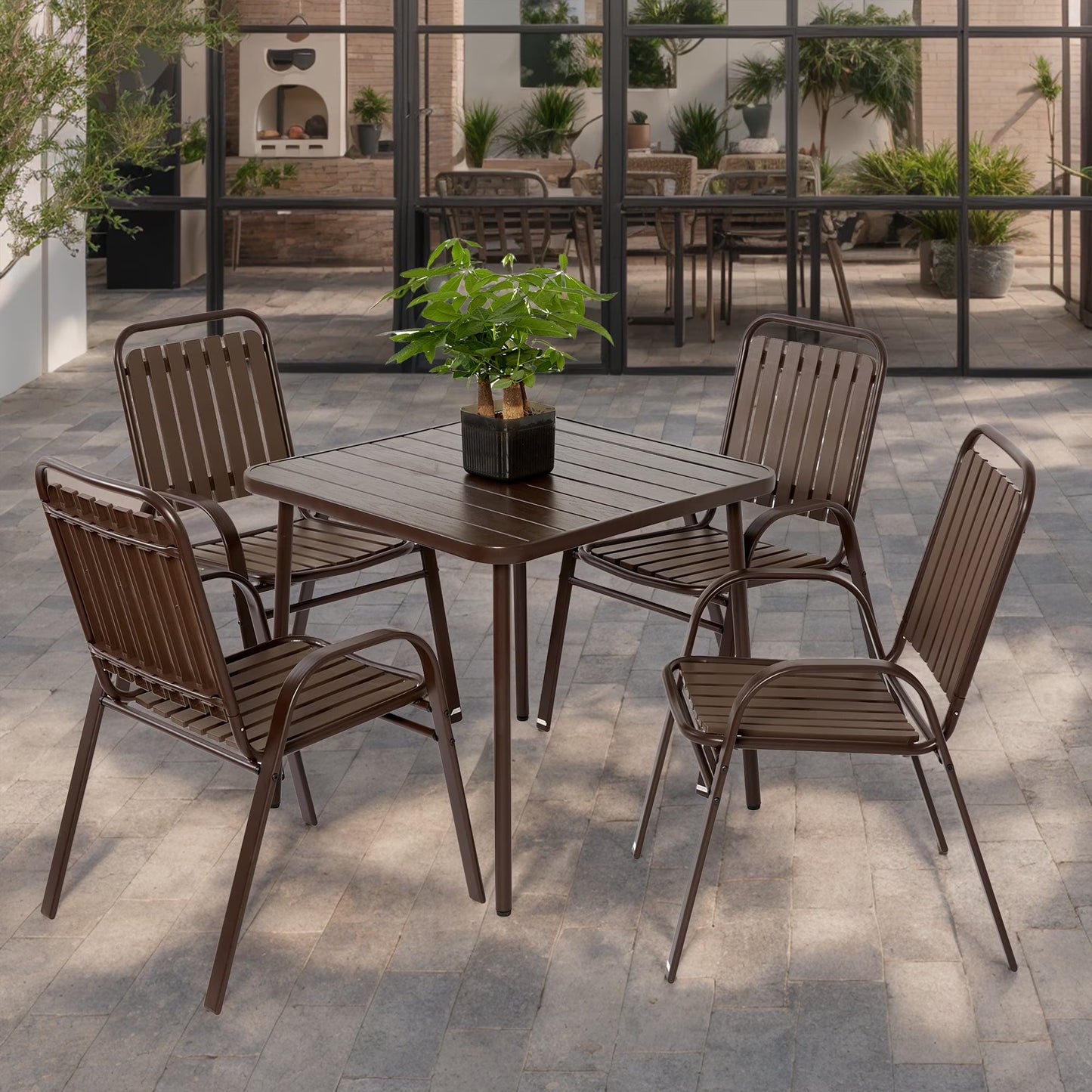 Segmart 5-piece patio dining set, outdoor furniture set with a table and four chairs, All-weather Porch，gardens, swimming pools and balconies Conversation Furniture ，brown