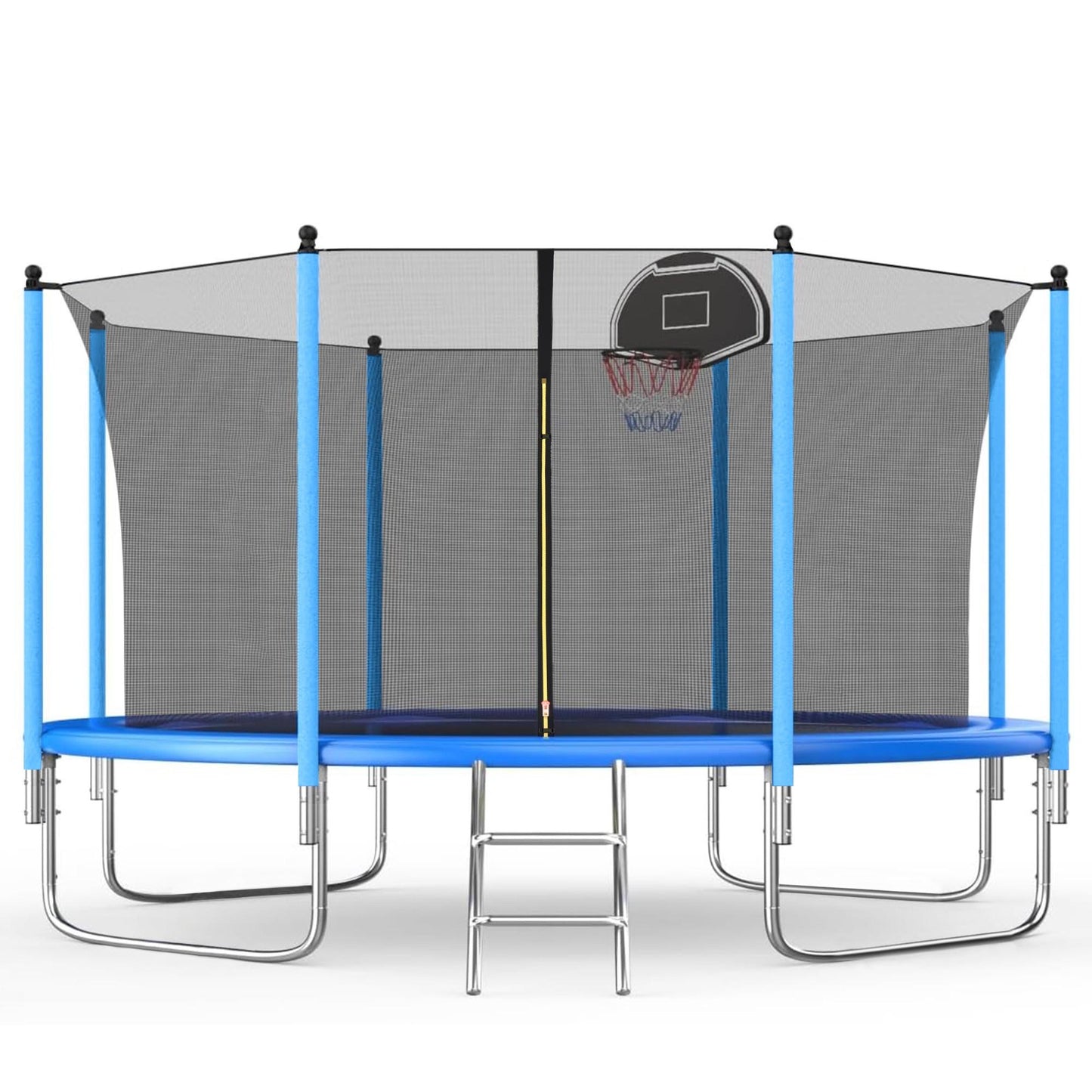 10 FT Trampoline with Basketball Hoop, SEGMART Upgraded Kids Outdoor Trampoline with Enclosure Net, Ladder, Heavy Duty Backyard Round Recreational Trampoline for Kids Adults Indoor Outdoor