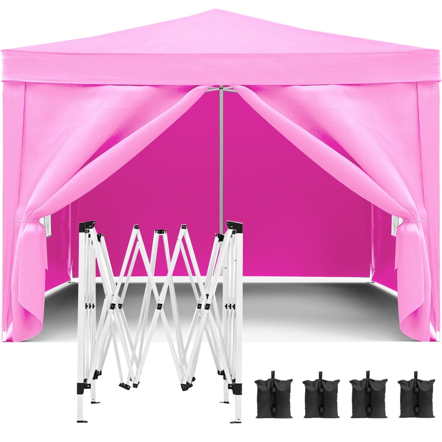 10'x10' Pop Up Canopy Tent with 4 Removable Sidewalls & Weight Bags, UPF 50+ Waterproof Instant Outdoor Shelter Gazebo for Party, Beach, Camping, Wedding, Portable Carry Bag