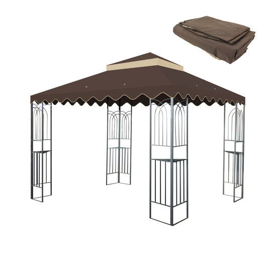 10x10 Ft Replacement Gazebo Canopy, Double Tiered Outdoor Patio Tent Roof Cover with Wavy Border, UV Protection & Water Repellent Polyester Fabric, Khaki (Frame Not Included)