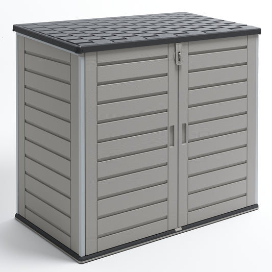 51 Cu Ft Outdoor Storage Shed, Resin Storage Cabinet with Door & Lock, Multi-Purpose Outdoor Shed for Garbage Cans, Garden Tools, Bikes, Easy to Assemble, Gray