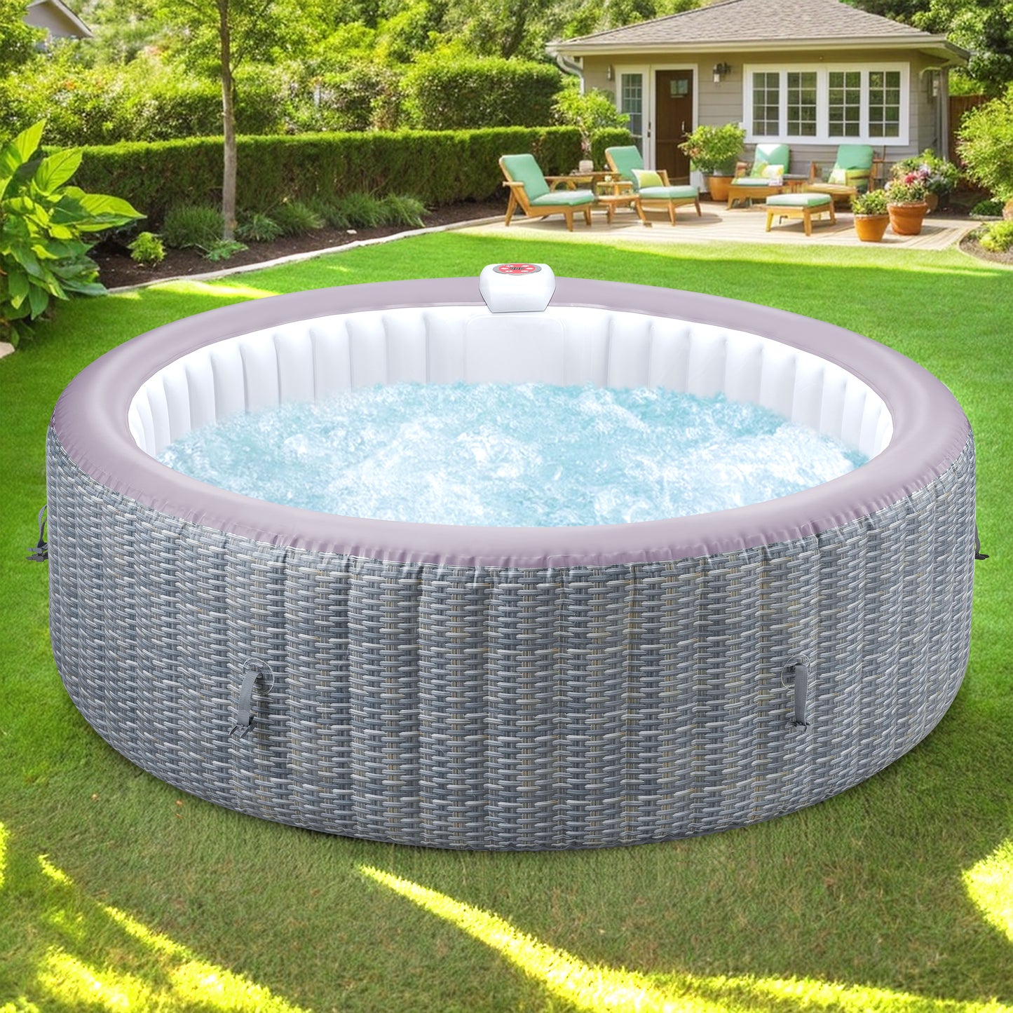 82 Inch Inflatable Hot Tub, 4 to 6 Person Outdoor Hot Tub Spa Built-in Heater Pump, Portable Hot Tub w/130 Jets, Tub Cover, Filter Cartridges, 1000L Capacity