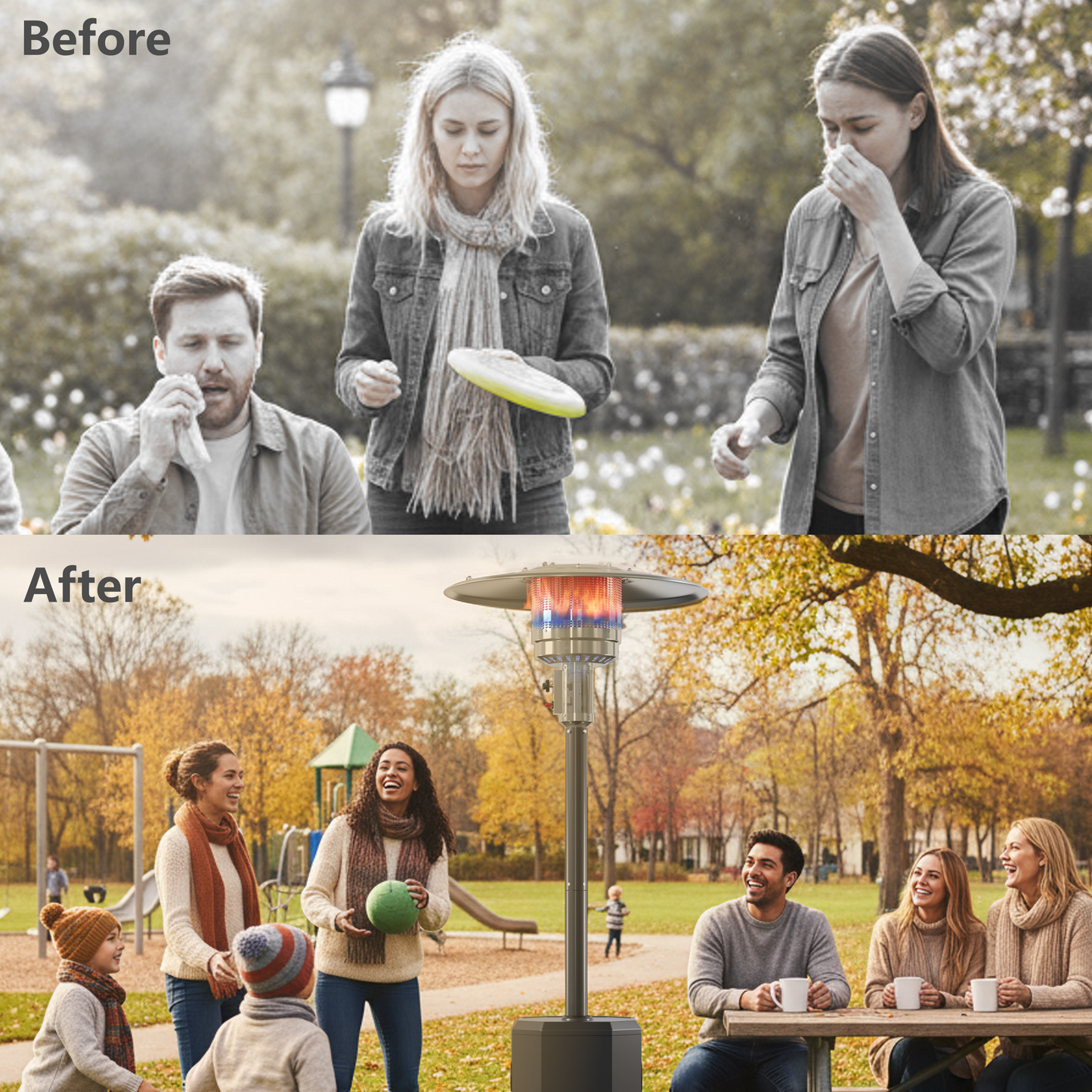 50,000 BTU Propane Patio Heater, Outdoor Heater with Table Design, Double-Layer Stainless Steel Burner, and Wheels, Portable Heater for Home and Commercial