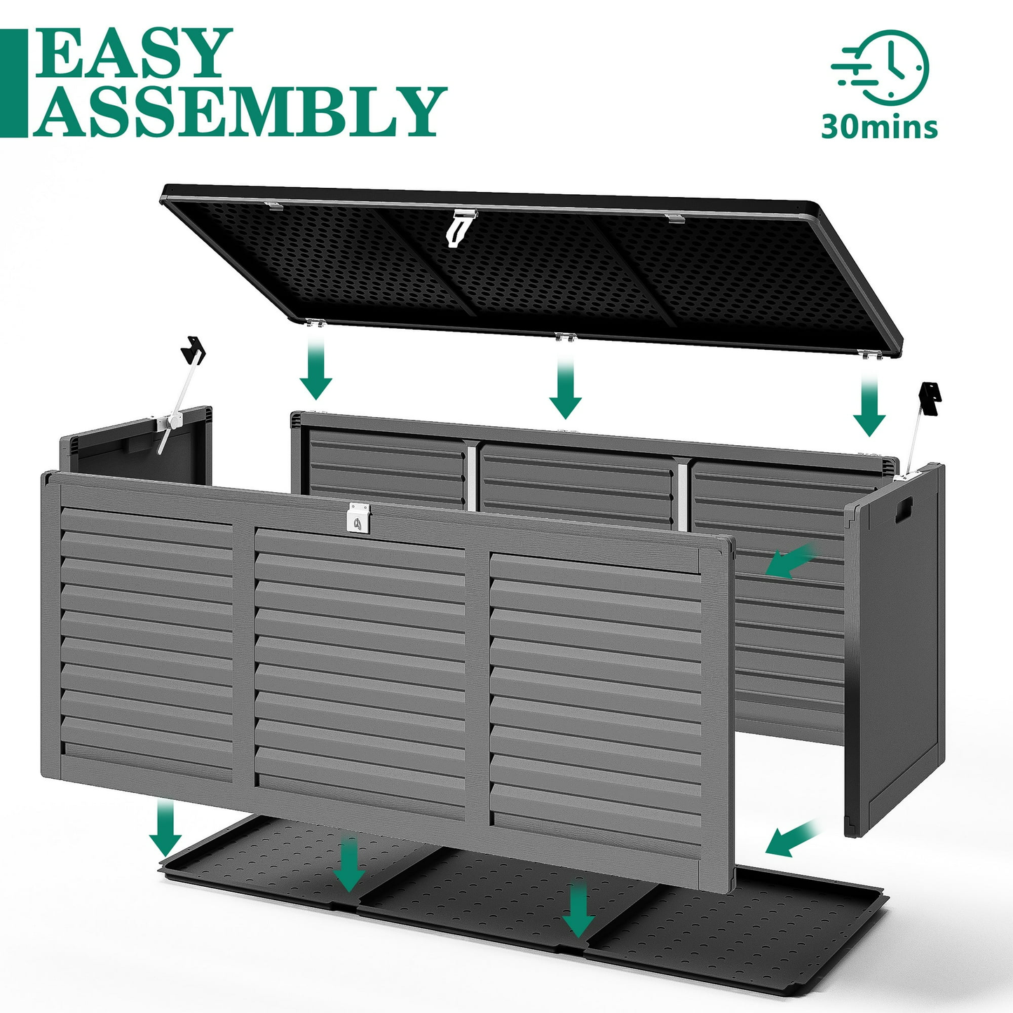 Segmart 130 Gallon Resin Deck Box with Lockable Lid, Waterproof Outdoor Storage Box, Gray