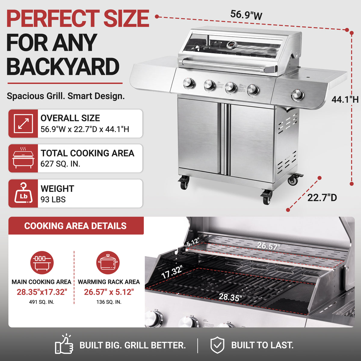 4-Burner Gas Grill and Griddle Combo with Side Burner, 50,000 BTU Propane BBQ Grill with Porcelain-Enameled Cast Iron Grates, Built-in Thermometer, Ideal for Patio Camping Outdoor Cooking