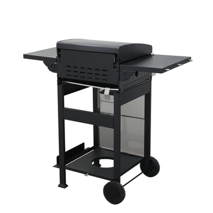 2 Burner Propane Gas Grill and Griddle Combo, Propane BBQ Grill with Foldable Side Table, Hanging Basket, and Tool Hooks for Backyard Camping Cooking, 2 in 1, 24,600BTU Output
