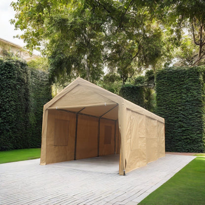 10x20ft Canopy Tent with Removable Sidewalls, Doors, Heavy Duty Car Port with Roll-up Windows, Outdoor Car Canopy with Steel Frame, Reinforced Carport Canopy, Portable Garage for Car, Truck, Boat