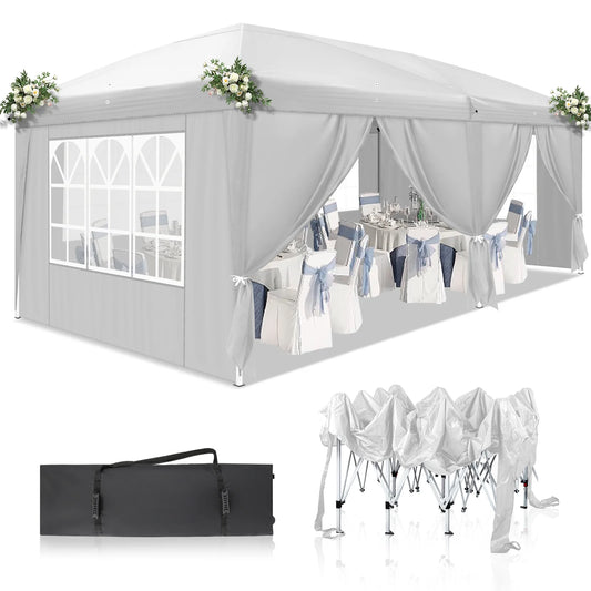 10x20 FT Portable Outdoor Canopy with Removable Sidewalls, Foldable Canopy Tent with Serving Windows, Heavy Duty Pop Up Canopy with Carrying bags for Patio, Outdoor, Wedding Party and Events