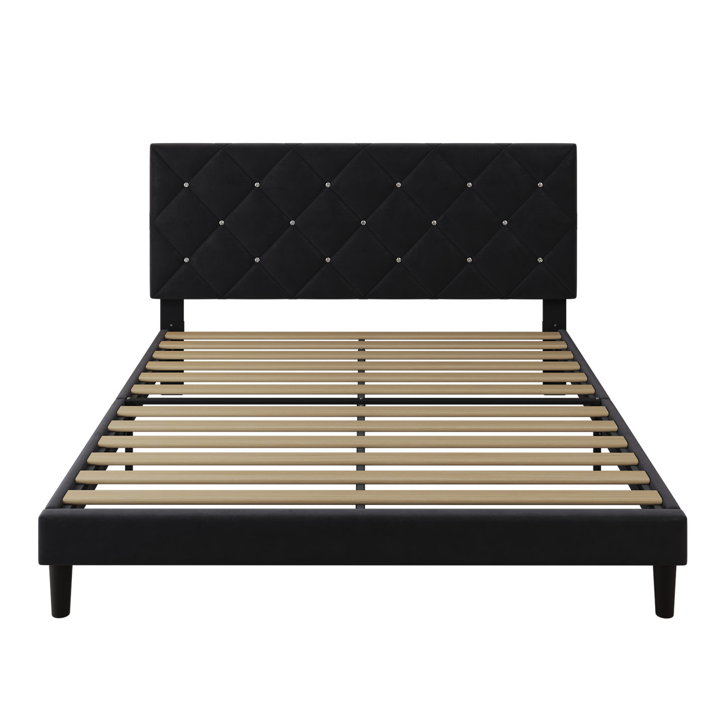 Segmart Queen Bed Frame with Adjustable Upholstered Button Headboard and Wooden Slats, Velvet Button Tufted Platform Bed Frame, Box Spring Needed, Easy Assembly, 500lbs, Black, SS721