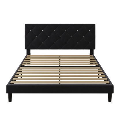 Segmart Queen Bed Frame with Adjustable Upholstered Button Headboard and Wooden Slats, Velvet Button Tufted Platform Bed Frame, Box Spring Needed, Easy Assembly, 500lbs, Black, SS721