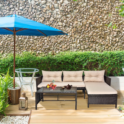 3 Pieces Patio Furniture Sectional Set, Outdoor Furniture Set with Two-Seater Sofa, Lounge Sofa, Table & Cushion, PE Rattan Wicker Bistro Set, Conversation Set for Garden, Backyard