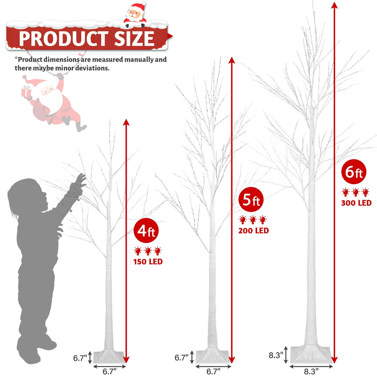 3-Pieces Lighted Birch Trees Sets, Segmart 6FT+5FT+4FT Christmas Tree with 650 LED, Stand and Timer, Christmas Porch Decorations Lighted Trees for Indoor Outdoor