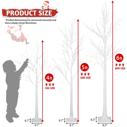 3-Pieces Lighted Birch Trees Sets, Segmart 6FT+5FT+4FT Christmas Tree with 650 LED, Stand and Timer, Christmas Porch Decorations Lighted Trees for Indoor Outdoor