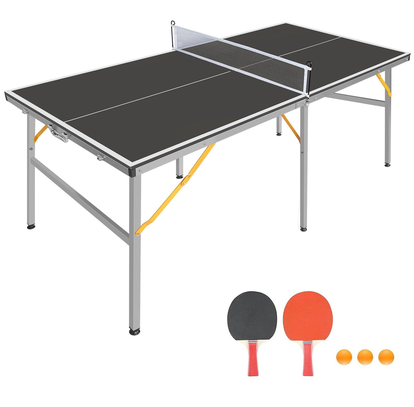 6ft Table Tennis Table, SEGMART Foldable Ping Pong Table with Net, 2 Ping Pong Paddles, 3 Balls for Adults and Kids, Portable Game Table for Indoor Outdoor Games